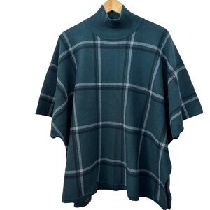 Max Studio Evergreen Plaid Sweater Cape Poncho, Oversized, OS